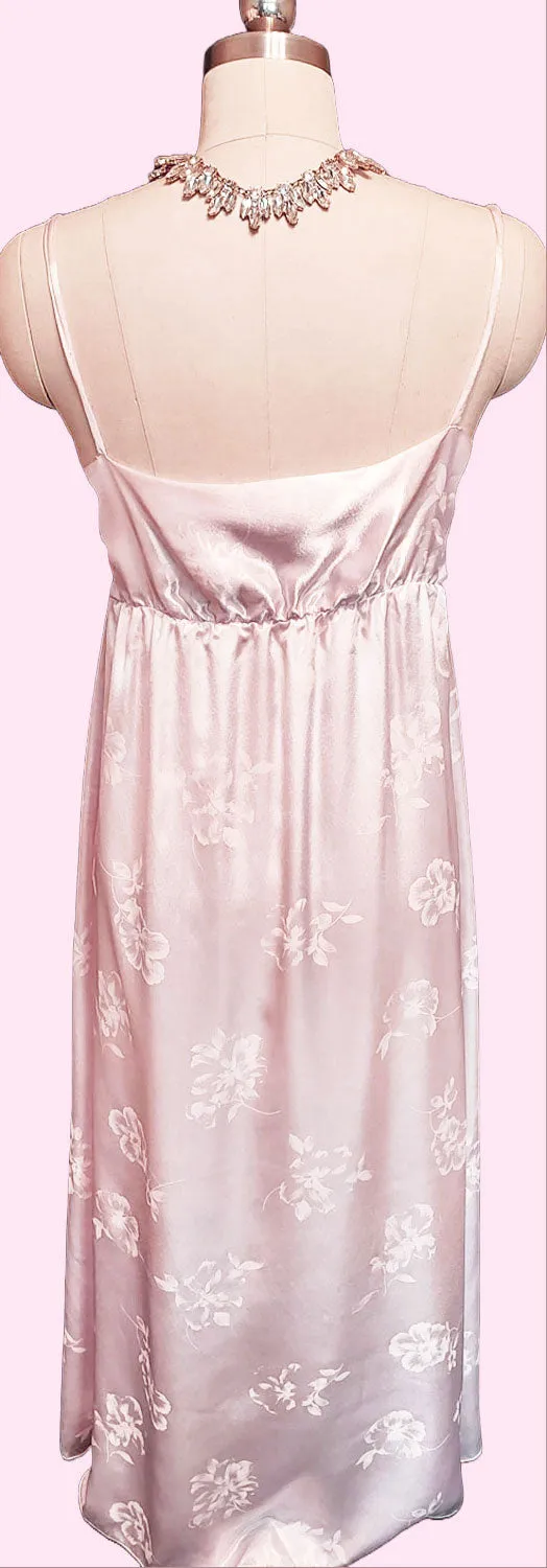 *  VINTAGE '80S MADE IN ITALY SATIN SHIMMERING BABY PINK PEIGNOIR NIGHTGOWN SET  - NEW W TAG  NEW OLD STOCK