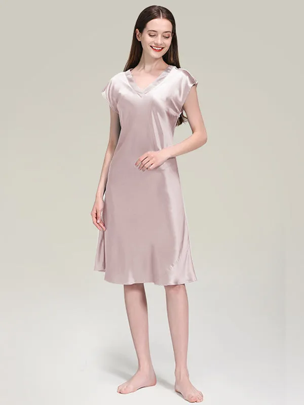 19 Momme Solid Color Short Sleeve Nightgown