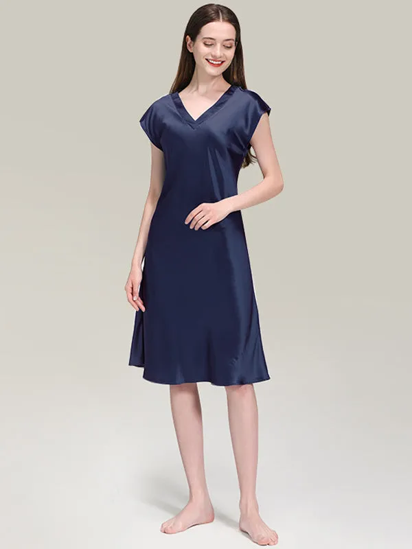 19 Momme Solid Color Short Sleeve Nightgown