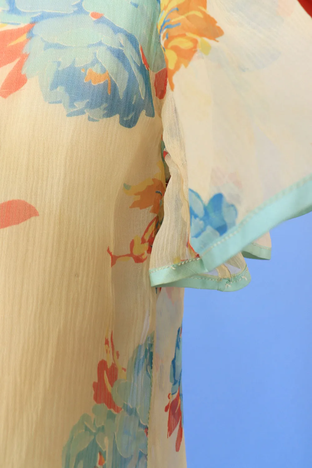 1930s Floral Chiffon Tea Dress XS