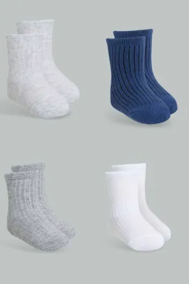 Assorted Textured Ankle Socks For Baby Boys (Pack of 4)
