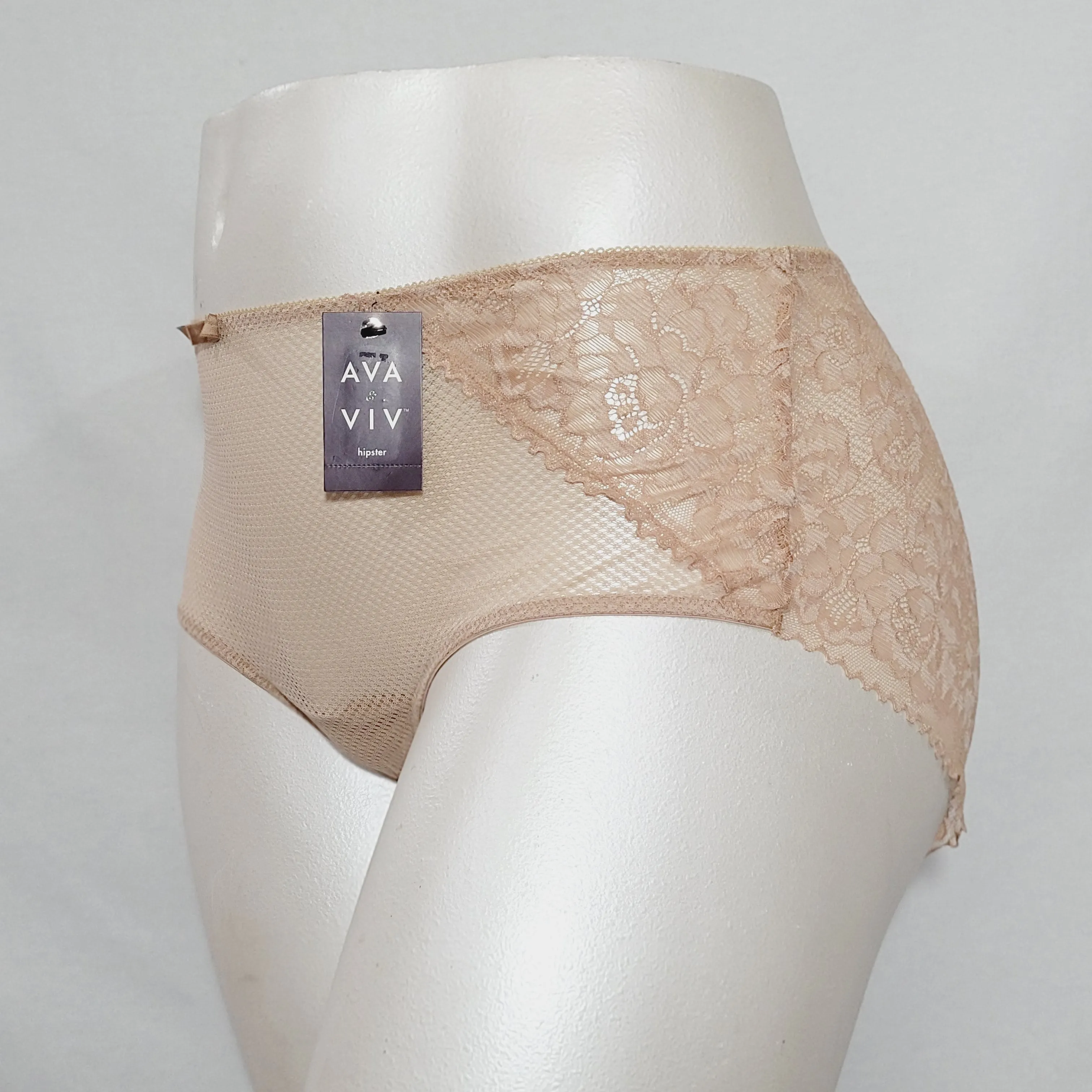 Ava & Viv Plus Size Semi Sheer Lace Hipster 3X Honey Beige