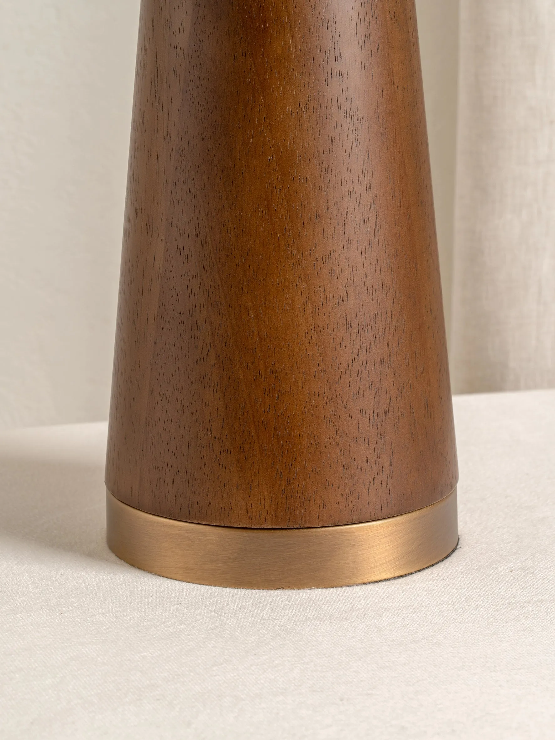 Baneza - aged brass and wood cone table lamp