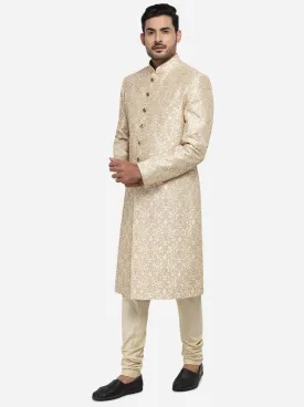 Elegant Beige and Gold Embroidered Sherwani | Azania