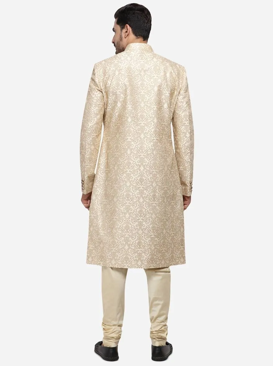 Elegant Beige and Gold Embroidered Sherwani | Azania