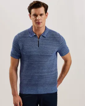 Blossam Short Sleeve Zip Polo Shirt Blue