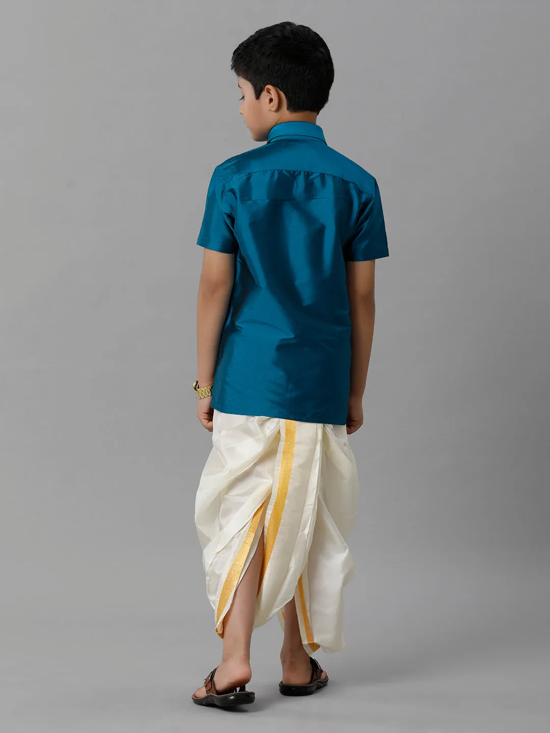Boys Silk Cotton Ramar Blue Half Sleeves Shirt with Soft Silk Panchakacham Combo K1
