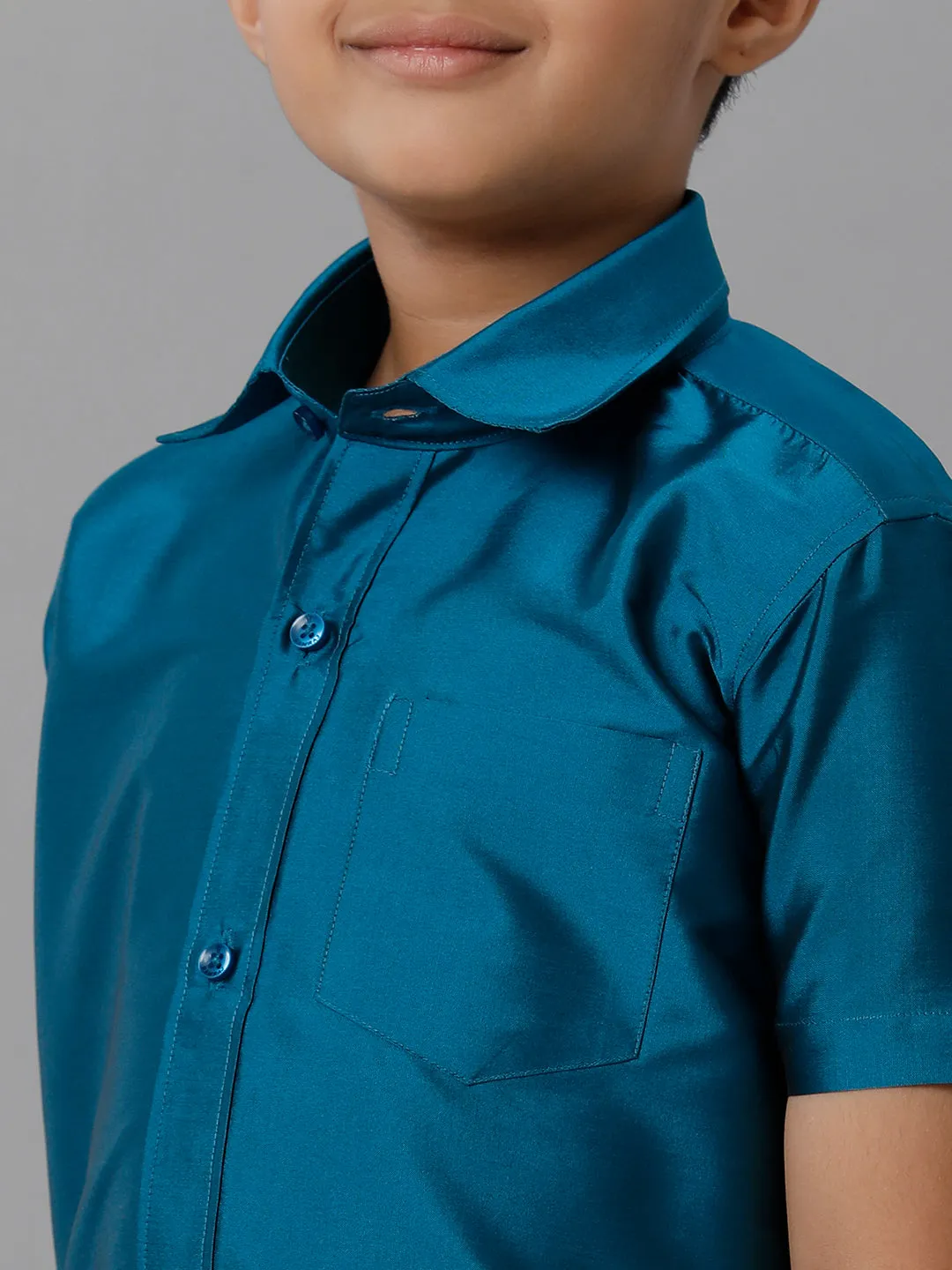 Boys Silk Cotton Ramar Blue Half Sleeves Shirt with Soft Silk Panchakacham Combo K1