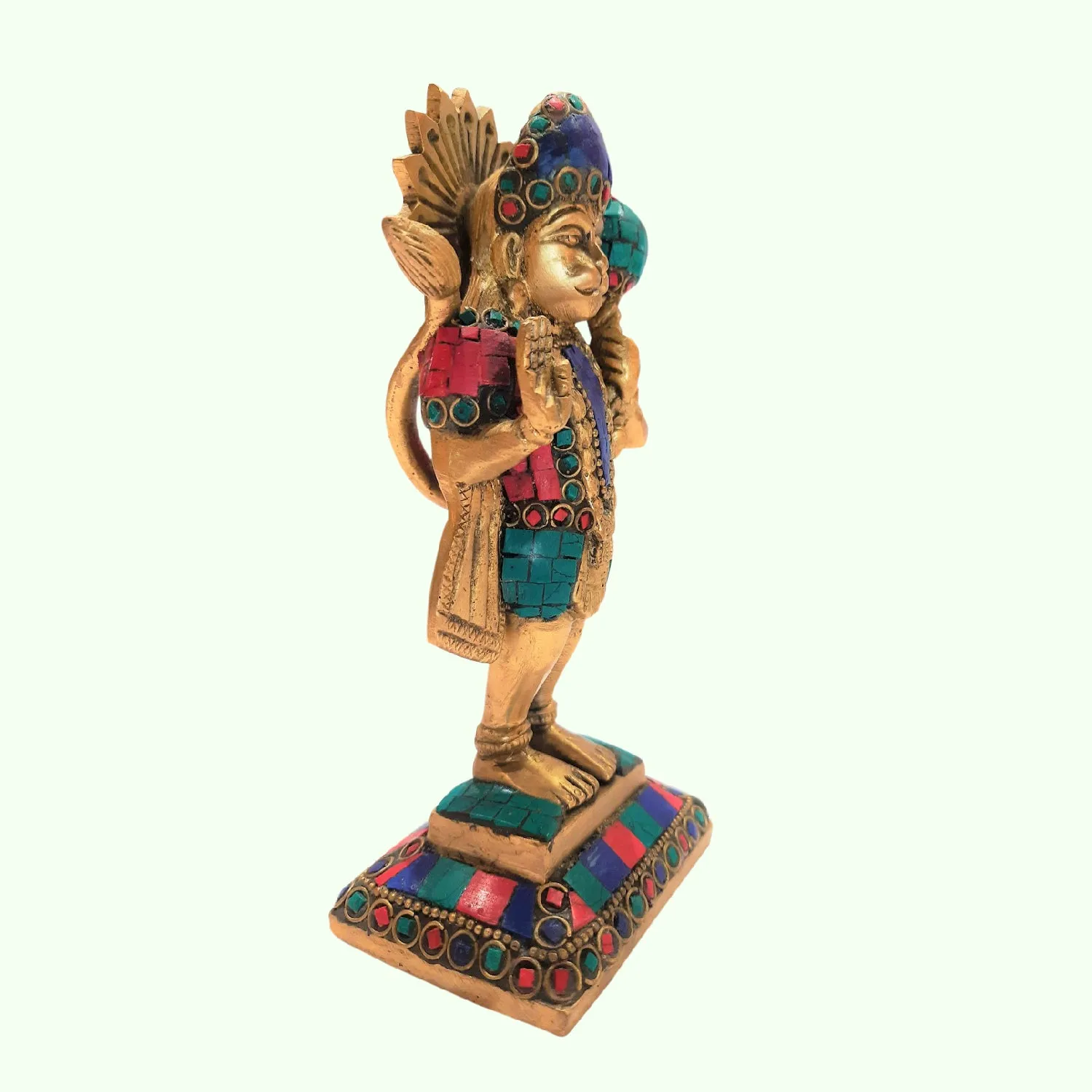 Brass Standing Hanuman with Stonework 6.5 in