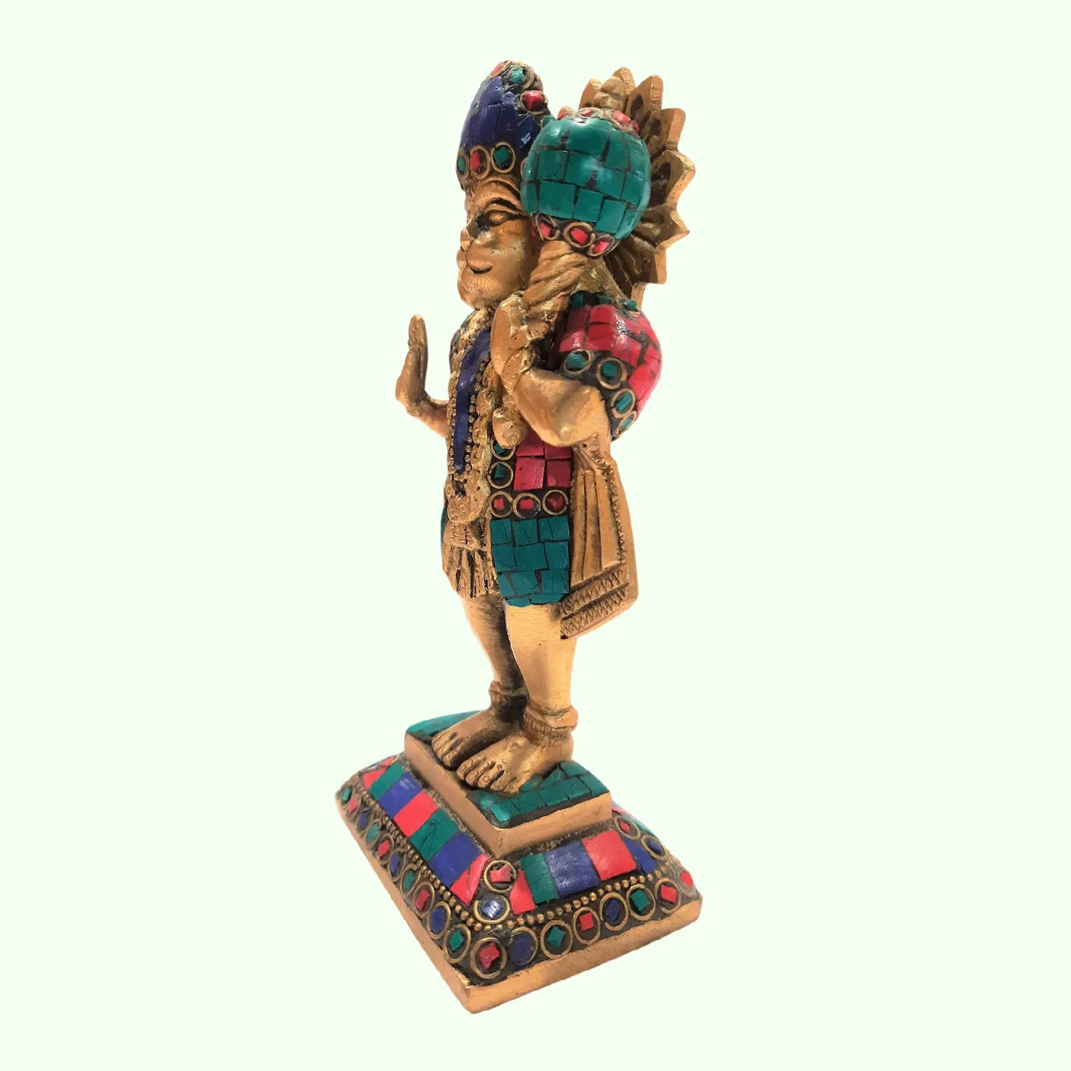 Brass Standing Hanuman with Stonework 6.5 in