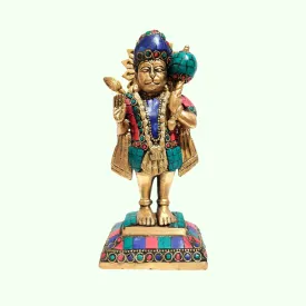 Brass Standing Hanuman with Stonework 6.5 in