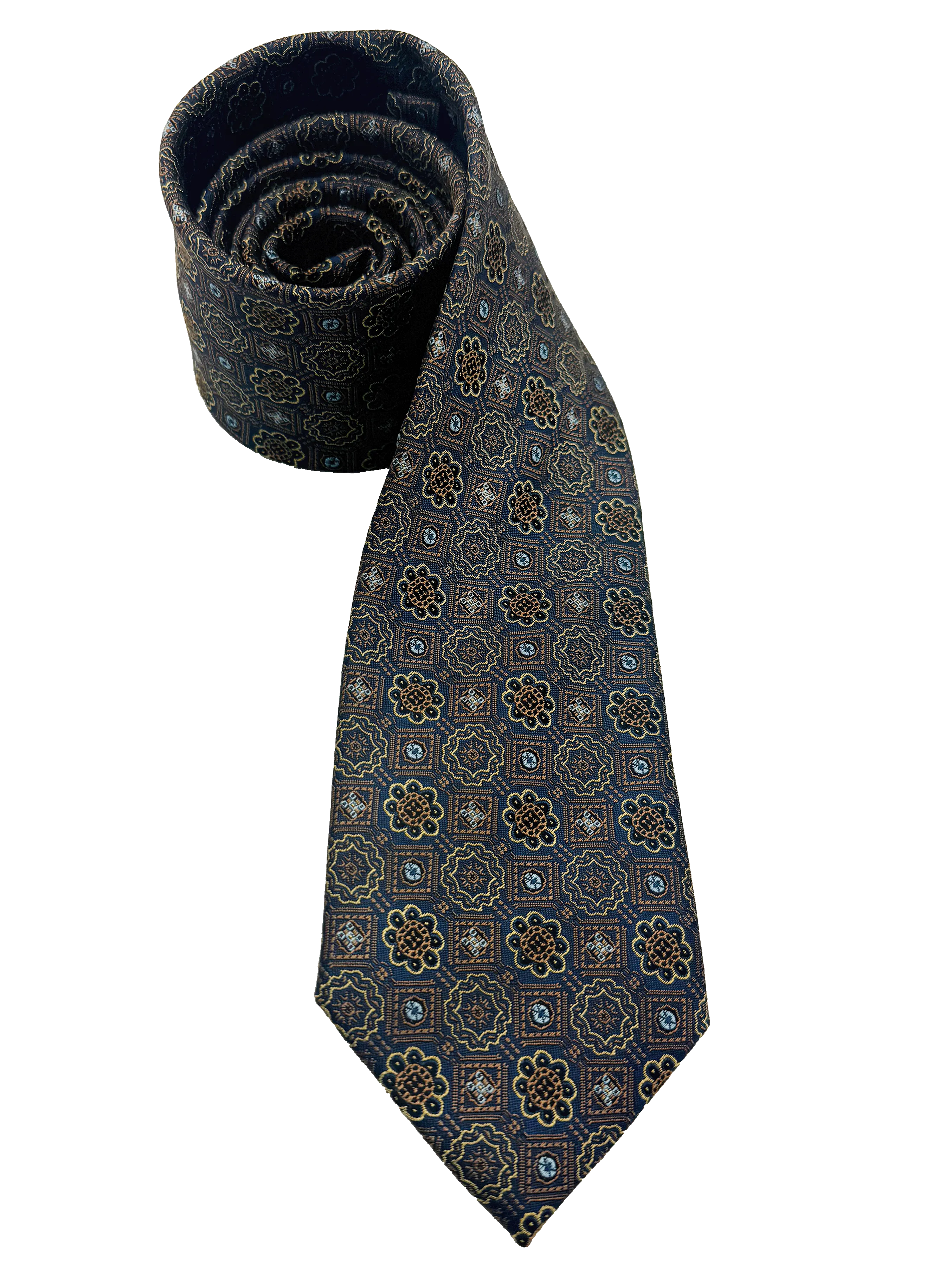 Brown Tile Print Silk Tie