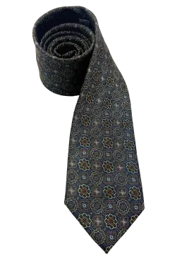 Brown Tile Print Silk Tie