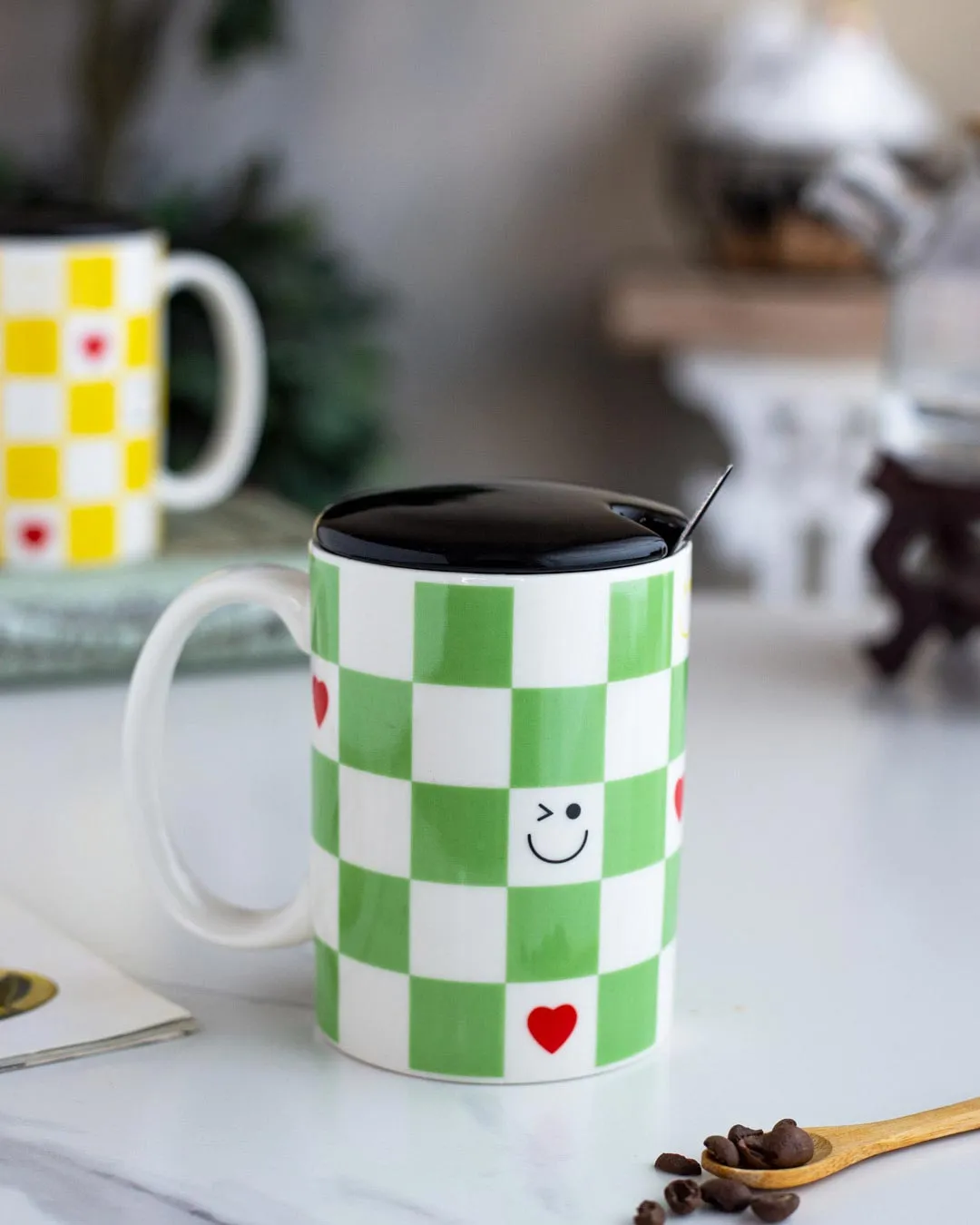 'Checkered' Coffee Mug - Green