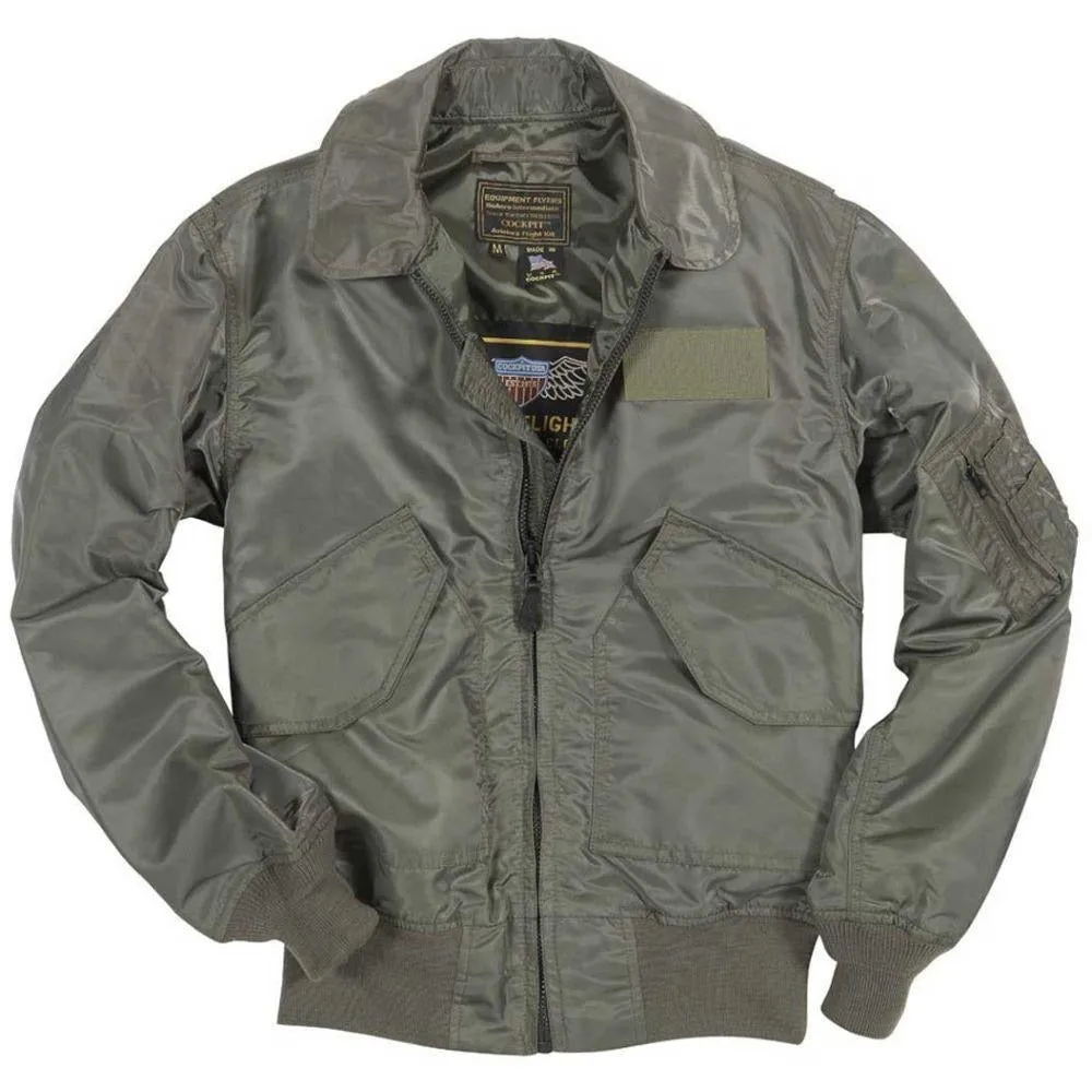 Optimized Title: Cockpit USA Mens US Navy Fighter Weapons Nylon Flight Jacket - Sage Green, Tactical Style, Premium Quality