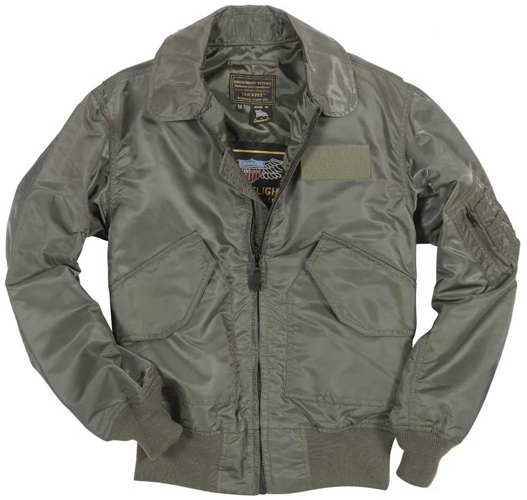 Optimized Title: Cockpit USA Mens US Navy Fighter Weapons Nylon Flight Jacket - Sage Green, Tactical Style, Premium Quality