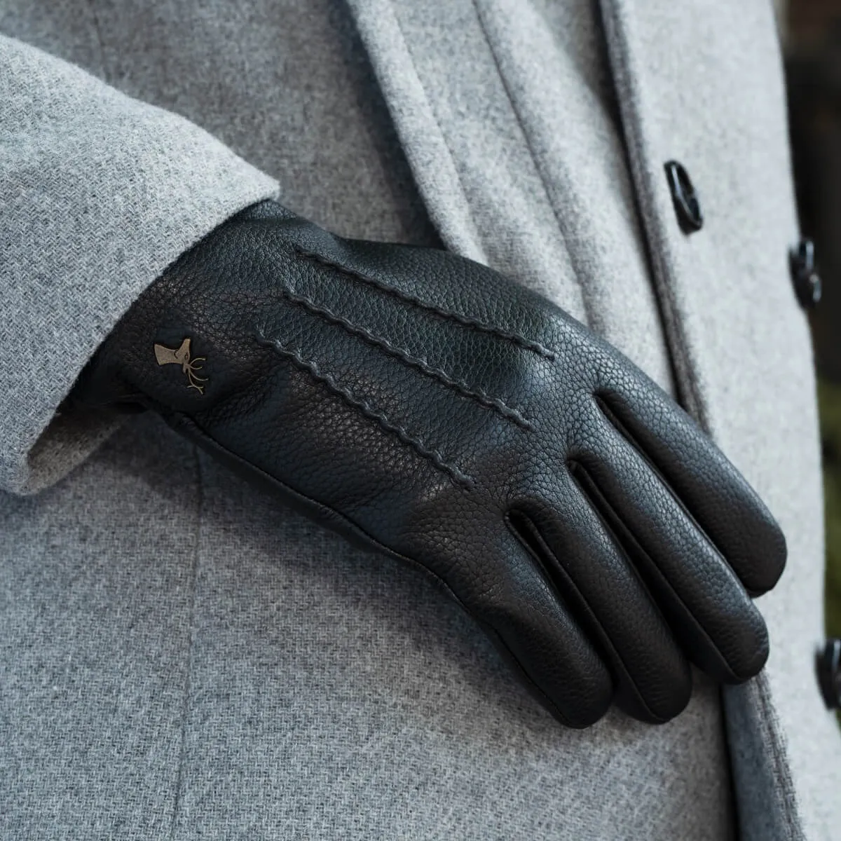 Columbus (black) – luxurious deerskin (American deerskin) leather gloves with warm wool lining