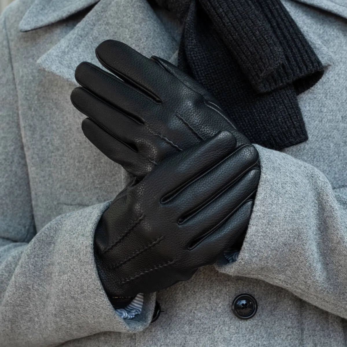 Columbus (black) – luxurious deerskin (American deerskin) leather gloves with warm wool lining