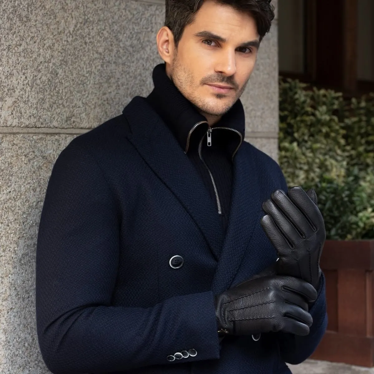 Columbus (black) – luxurious deerskin (American deerskin) leather gloves with warm wool lining