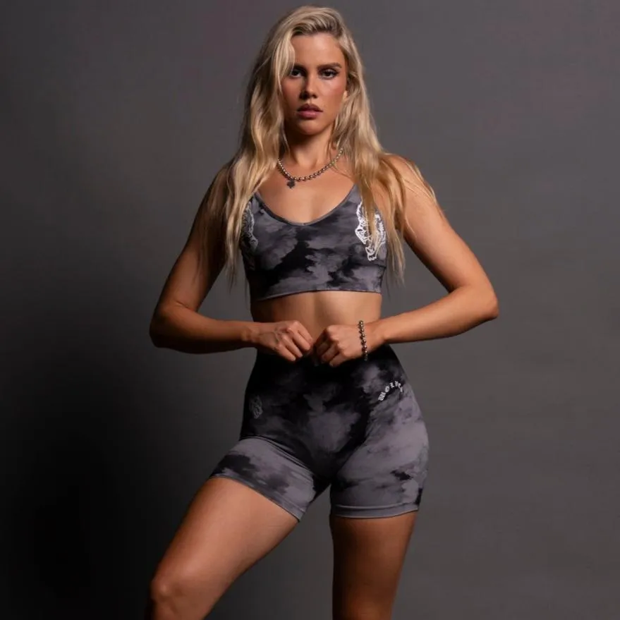 Dual Wolf Chopper "Everson Seamless" Sports Bra in Black Ghost Clouds