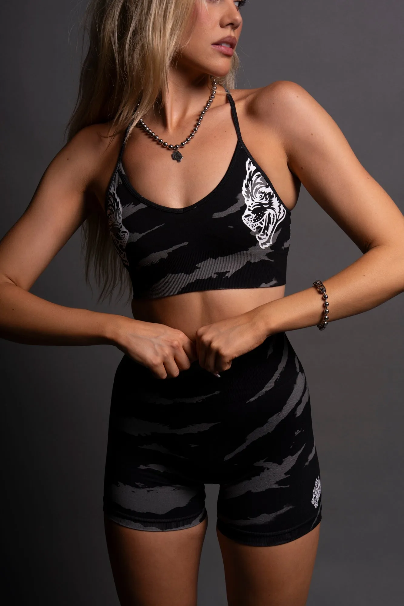 Dual Wolf "Everson Seamless" Sports Bra in Black Native Camo