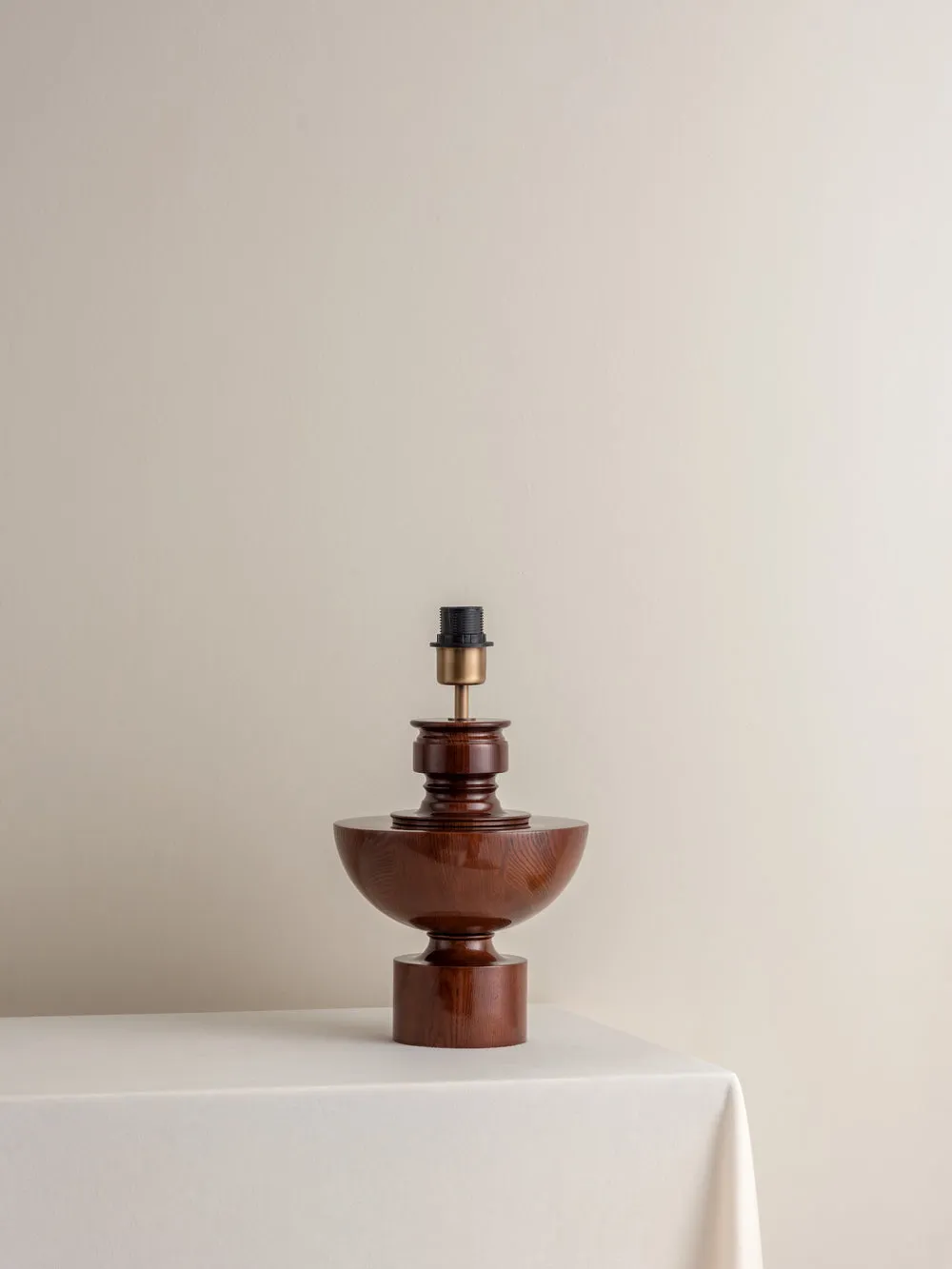 Editions spun wood lamp with   plaster shade