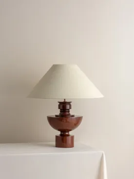 Editions spun wood lamp with   plaster shade