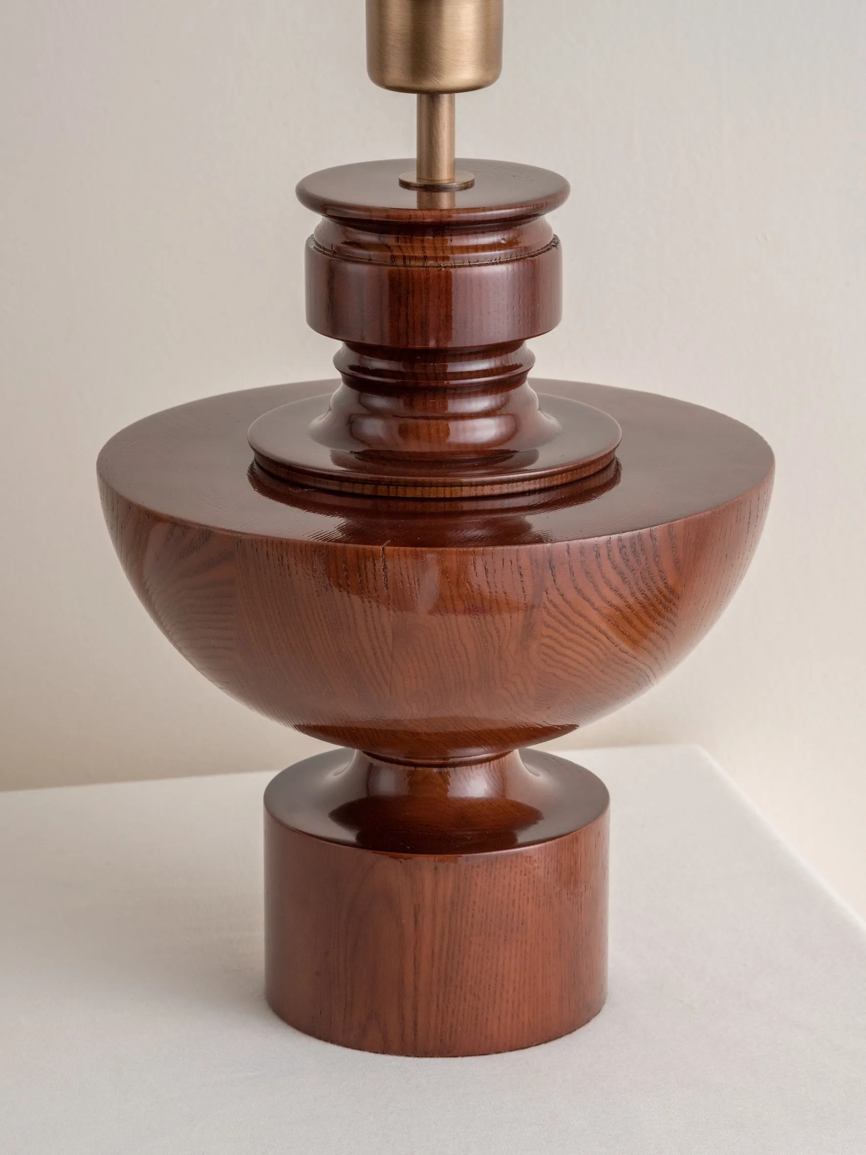 Editions spun wood lamp with   plaster shade