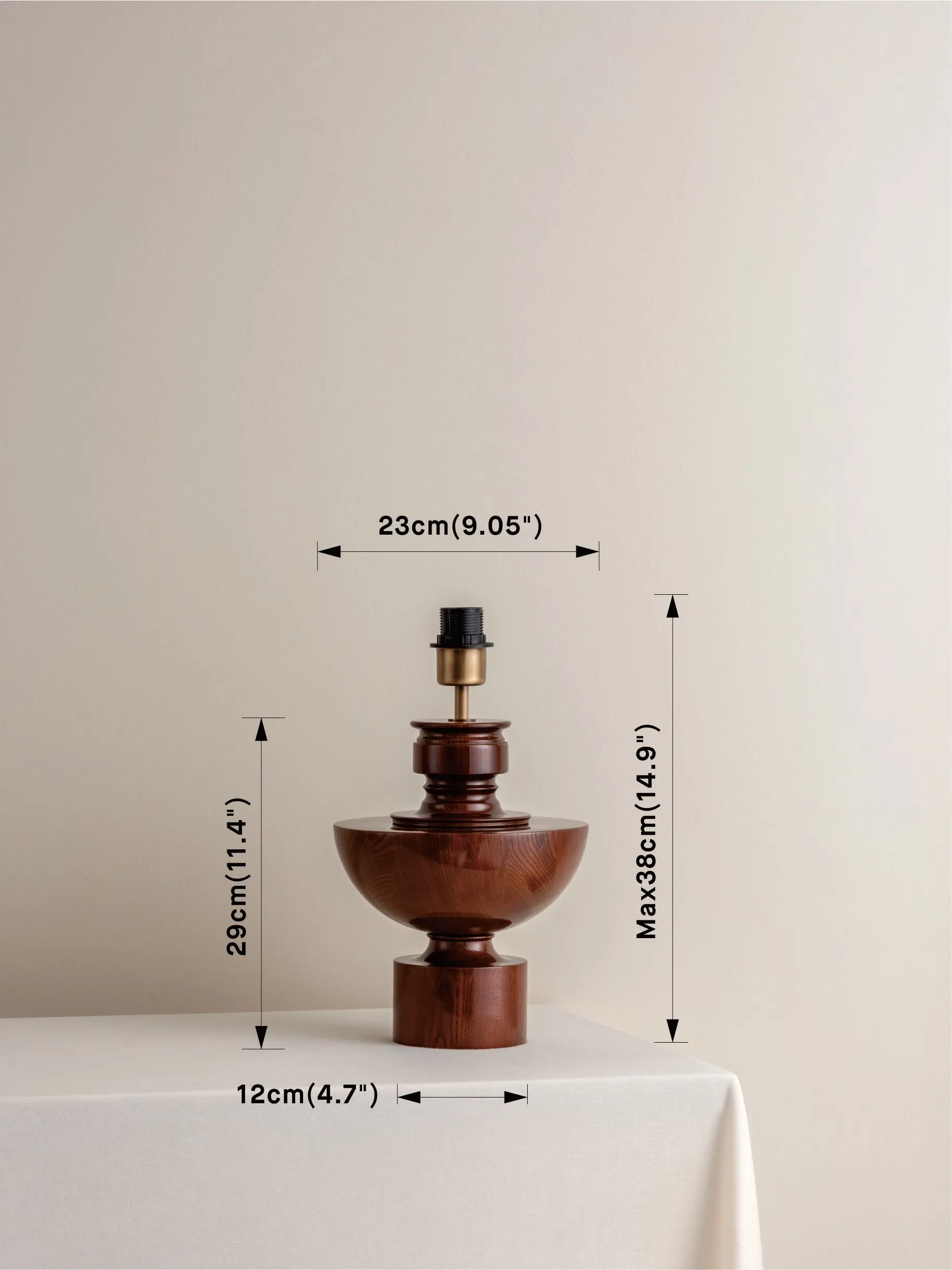 Editions spun wood lamp with   plaster shade