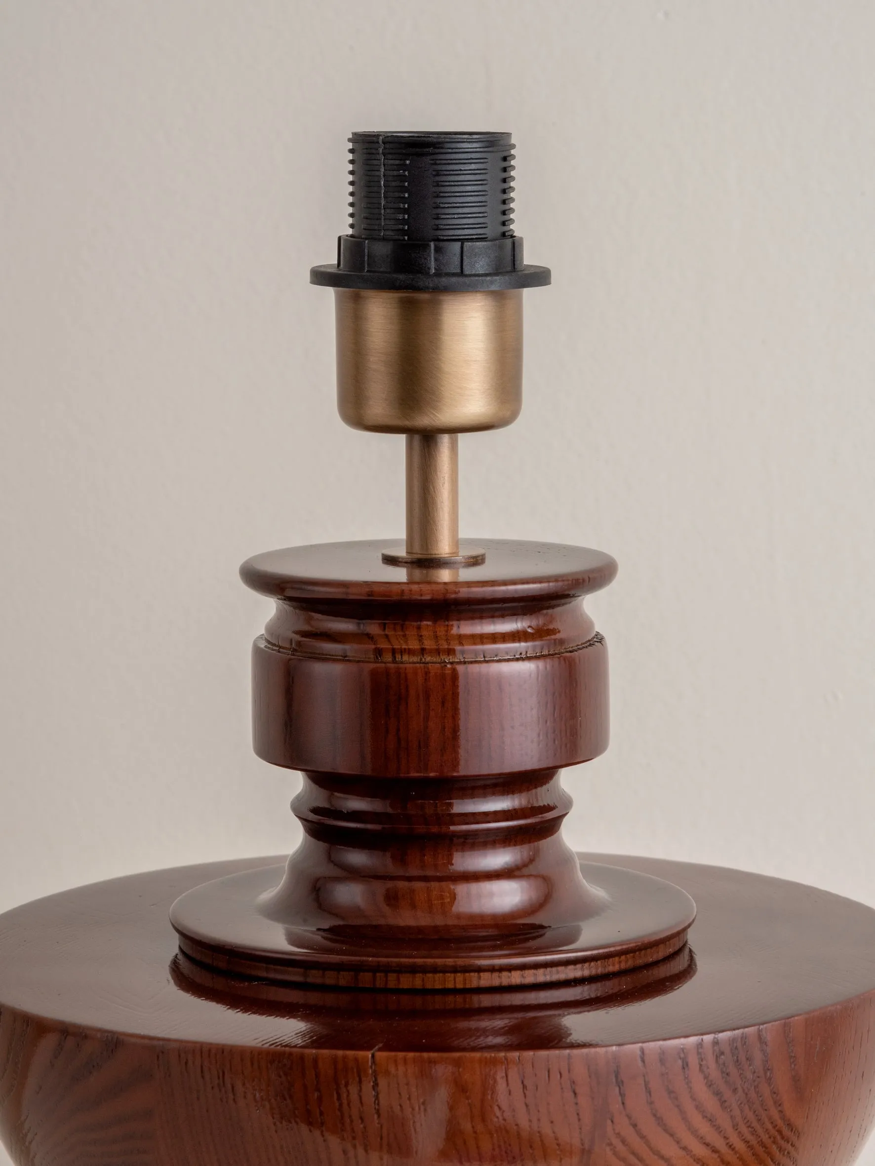 Editions spun wood lamp with   plaster shade