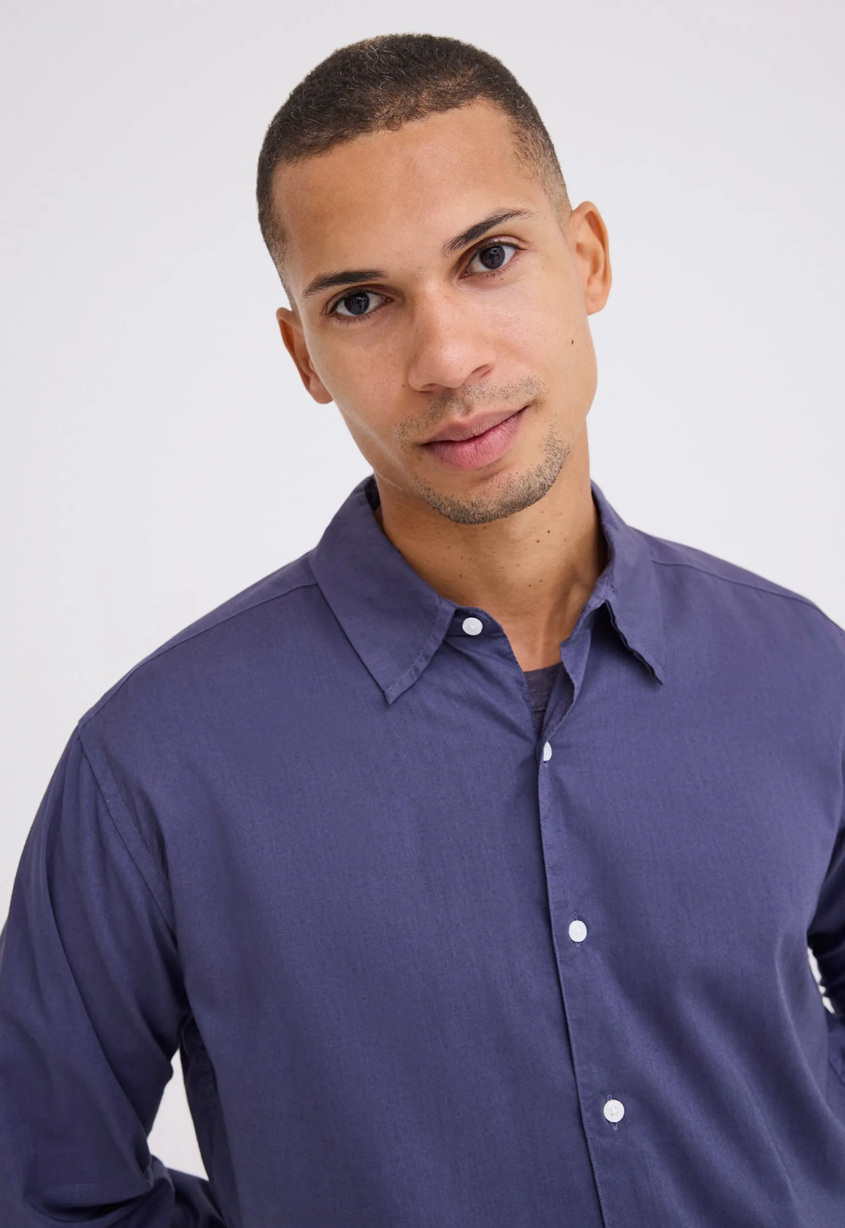 Folded Collar Cotton Shirt - Sly Blue