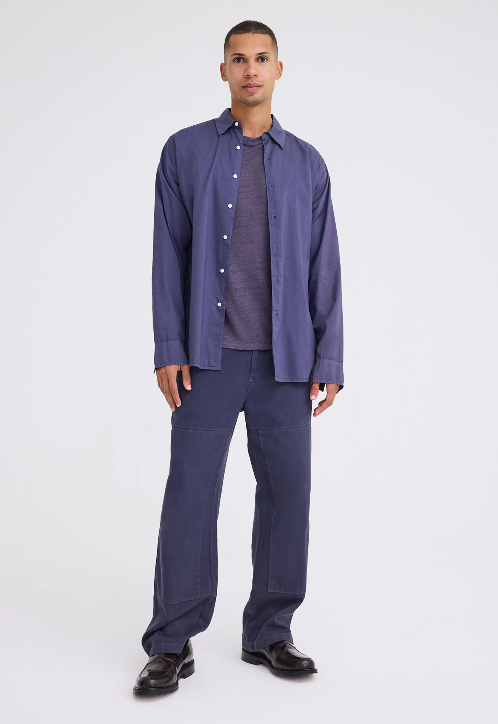 Folded Collar Cotton Shirt - Sly Blue