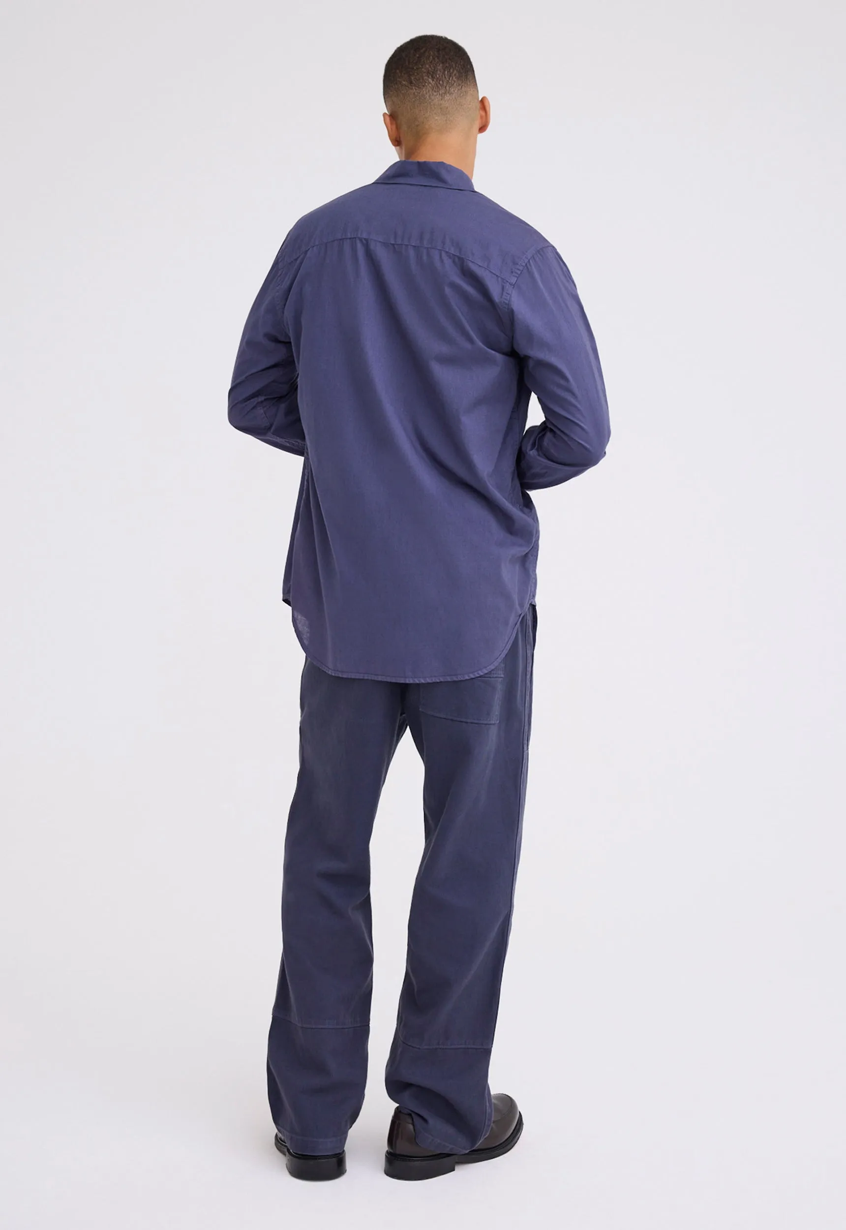 Folded Collar Cotton Shirt - Sly Blue