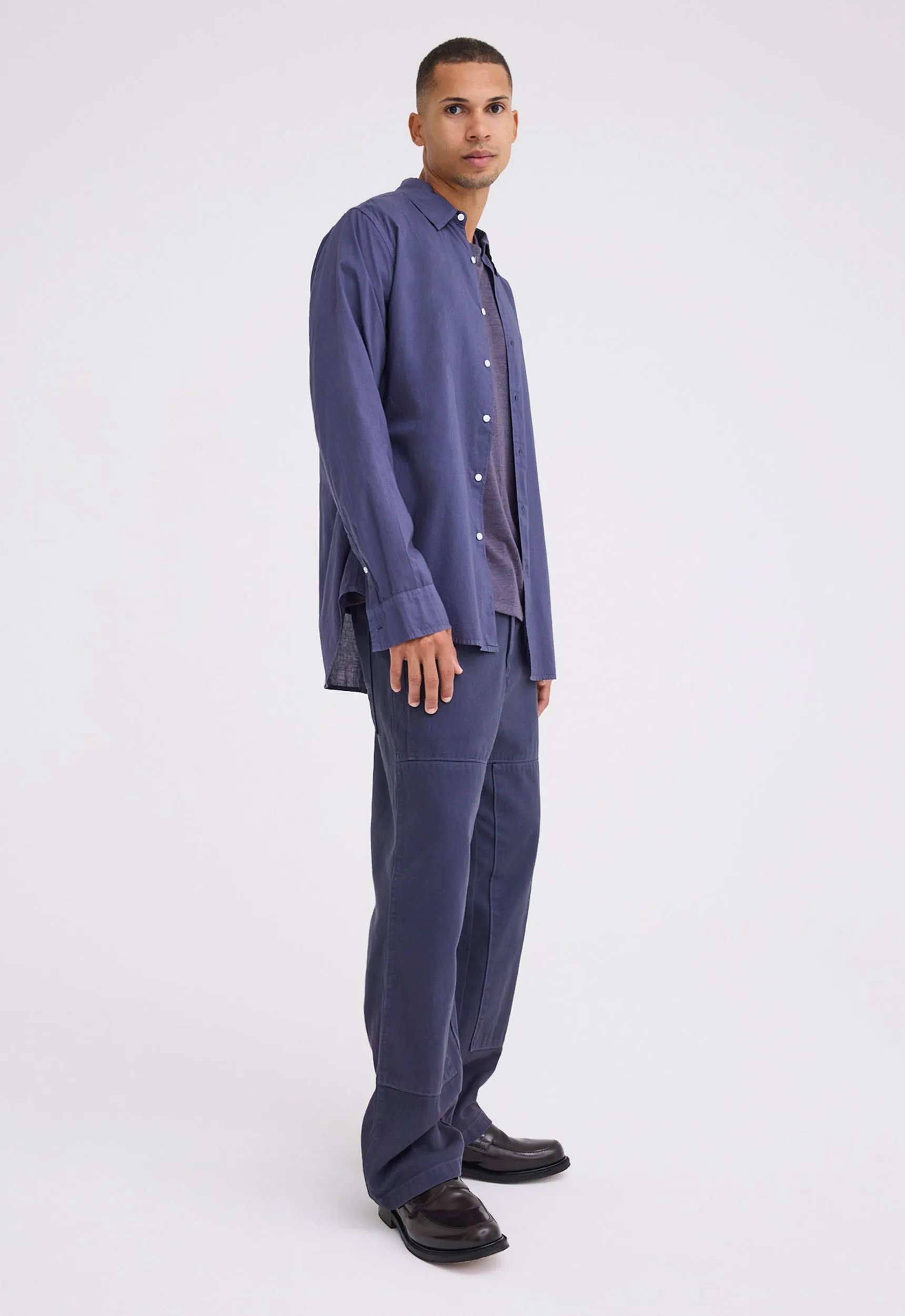 Folded Collar Cotton Shirt - Sly Blue
