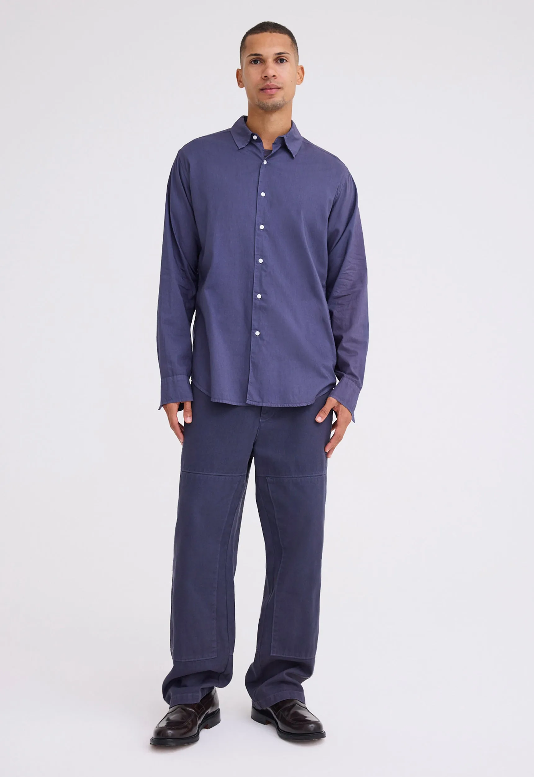 Folded Collar Cotton Shirt - Sly Blue