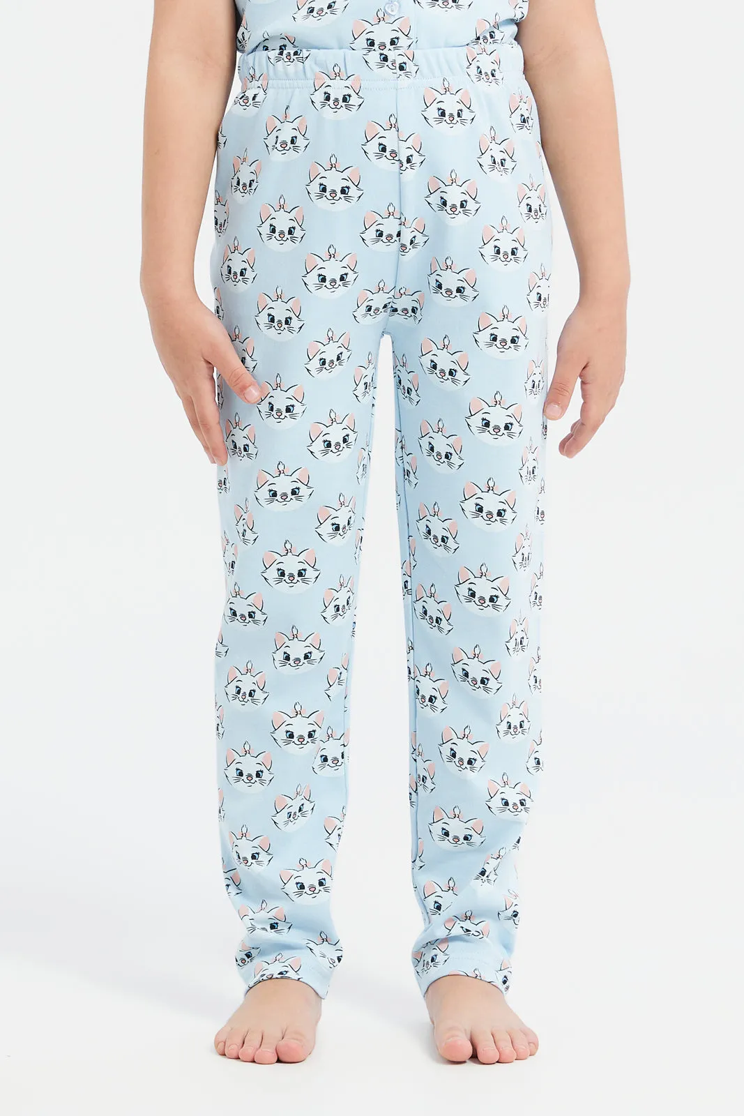 Girls Blue Marie Cat Print Pyjama Set (2 Piece)