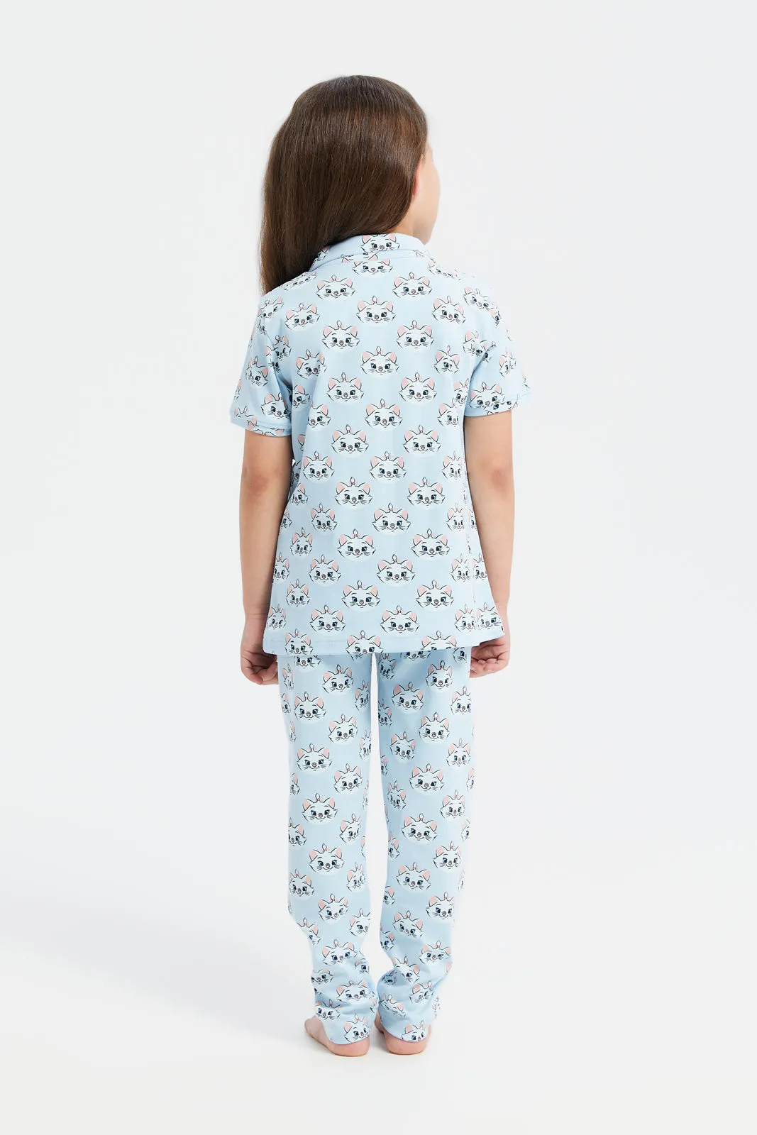 Girls Blue Marie Cat Print Pyjama Set (2 Piece)