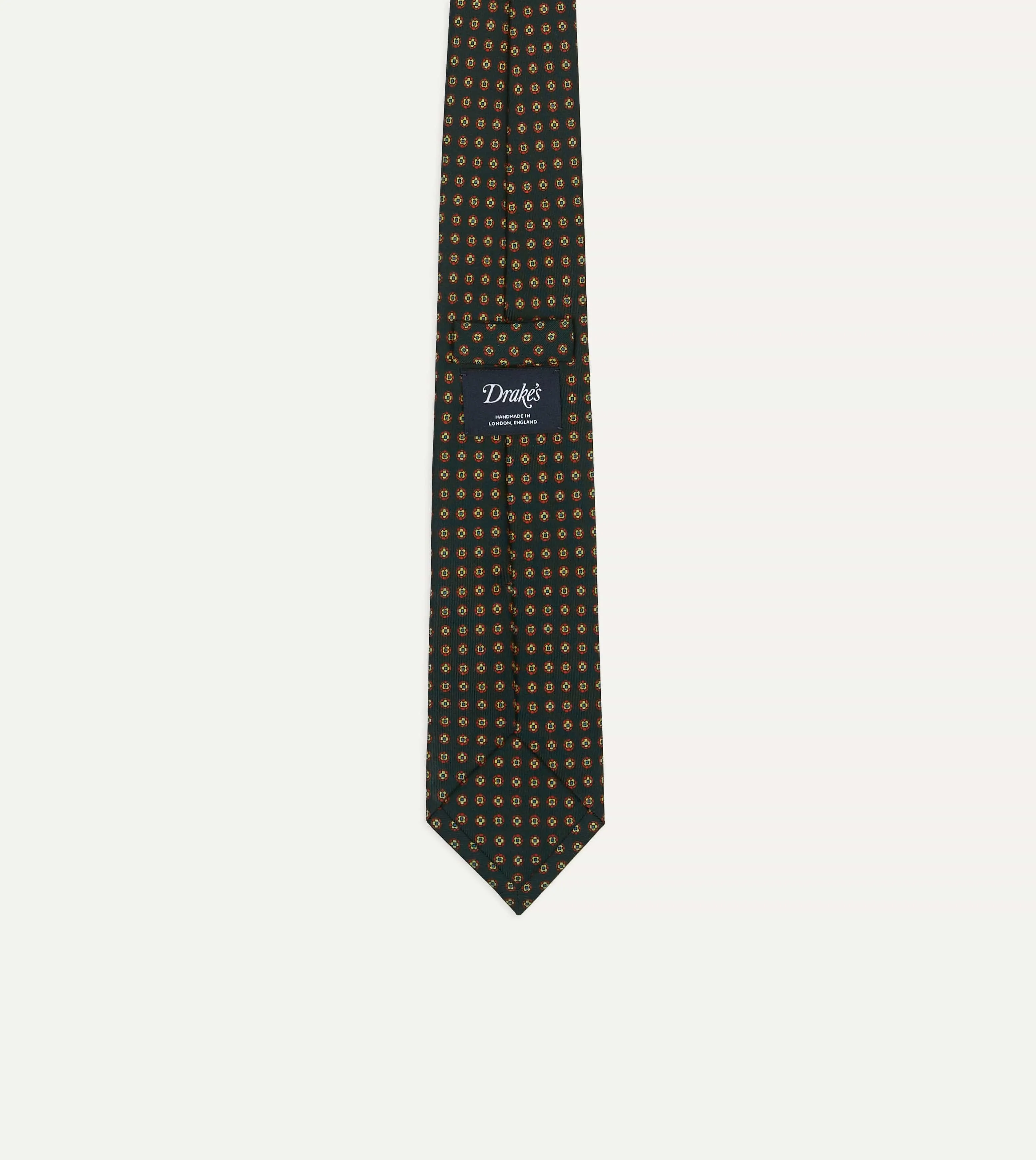 Green Micro Geometric Print Silk Self Tipped Tie