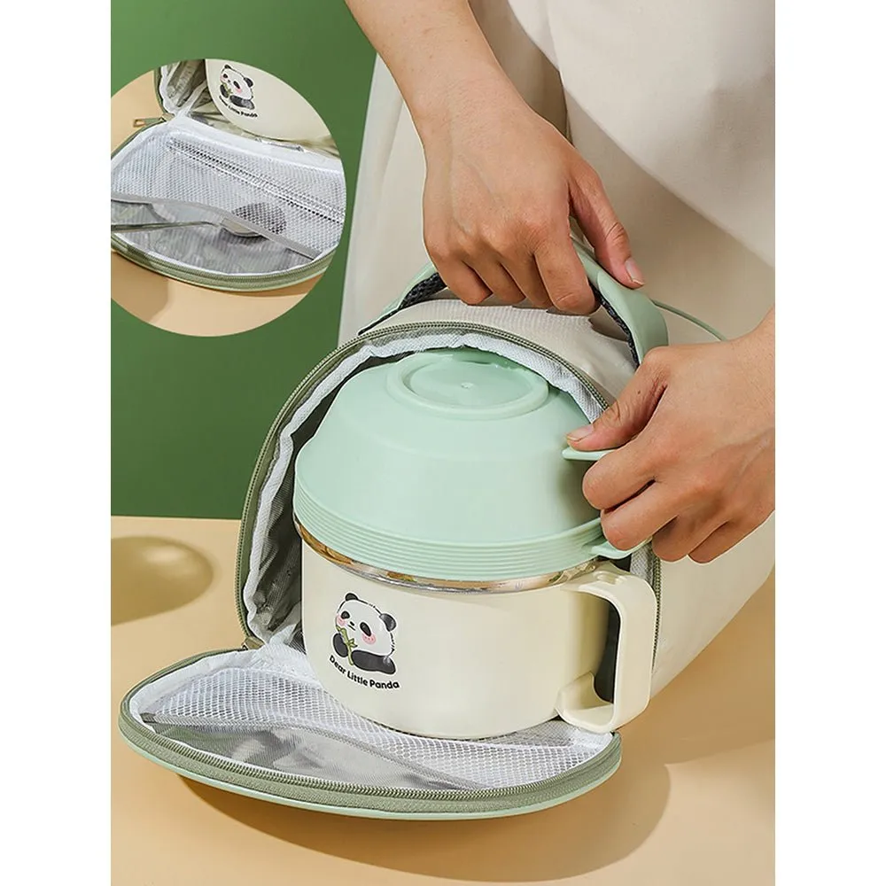 Happy Panda ,Dual Handle Soup and Noodles Lunch Box with matching Cover