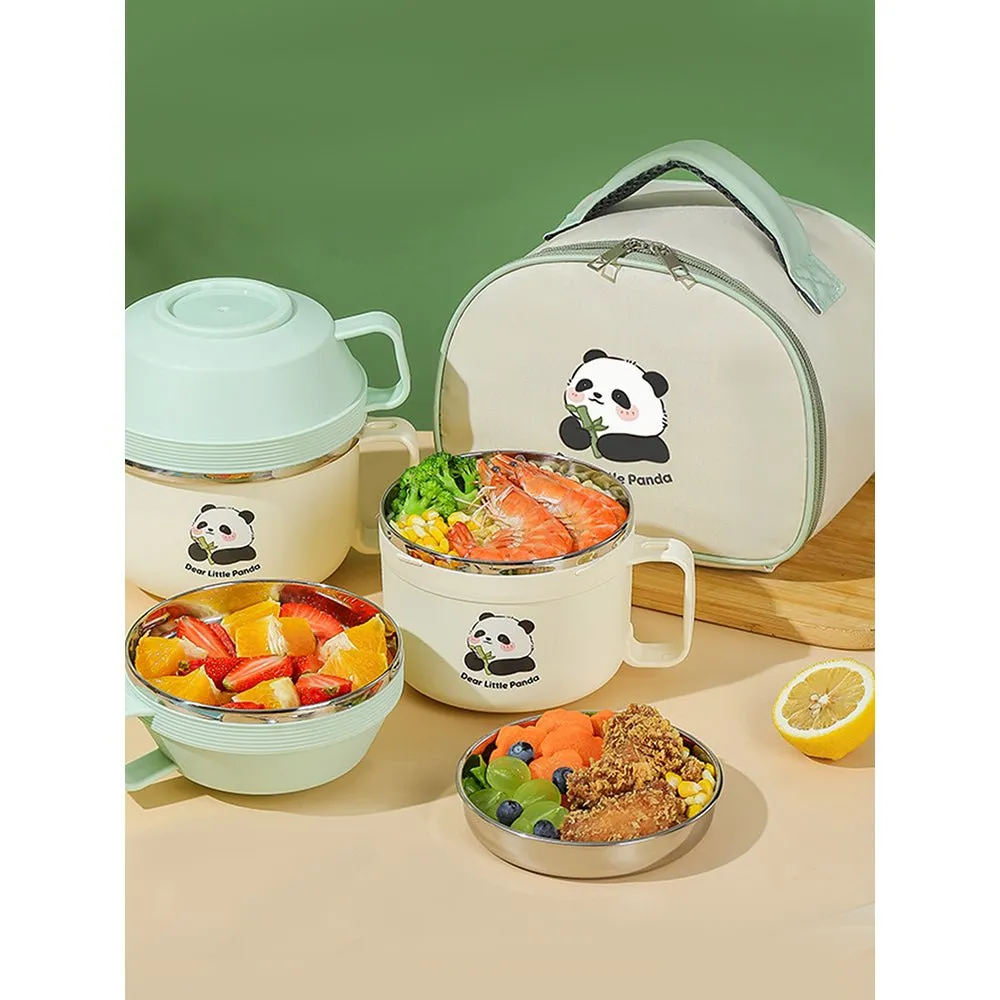 Happy Panda ,Dual Handle Soup and Noodles Lunch Box with matching Cover