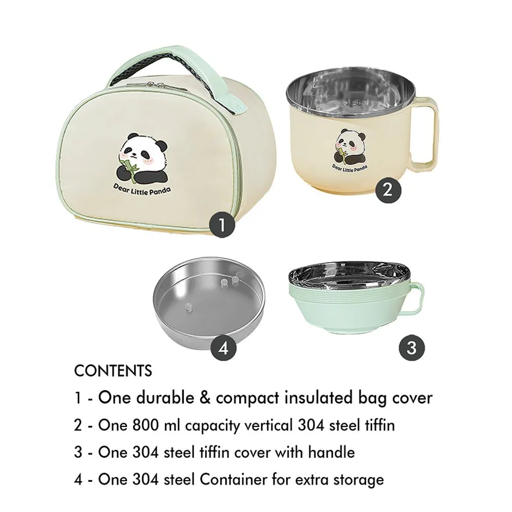 Happy Panda ,Dual Handle Soup and Noodles Lunch Box with matching Cover