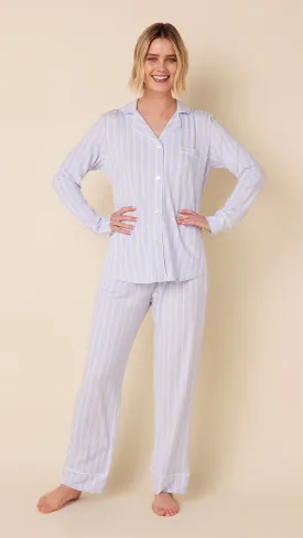 Heritage Stripe Pima Knit Long-Sleeved Pajama - Blue