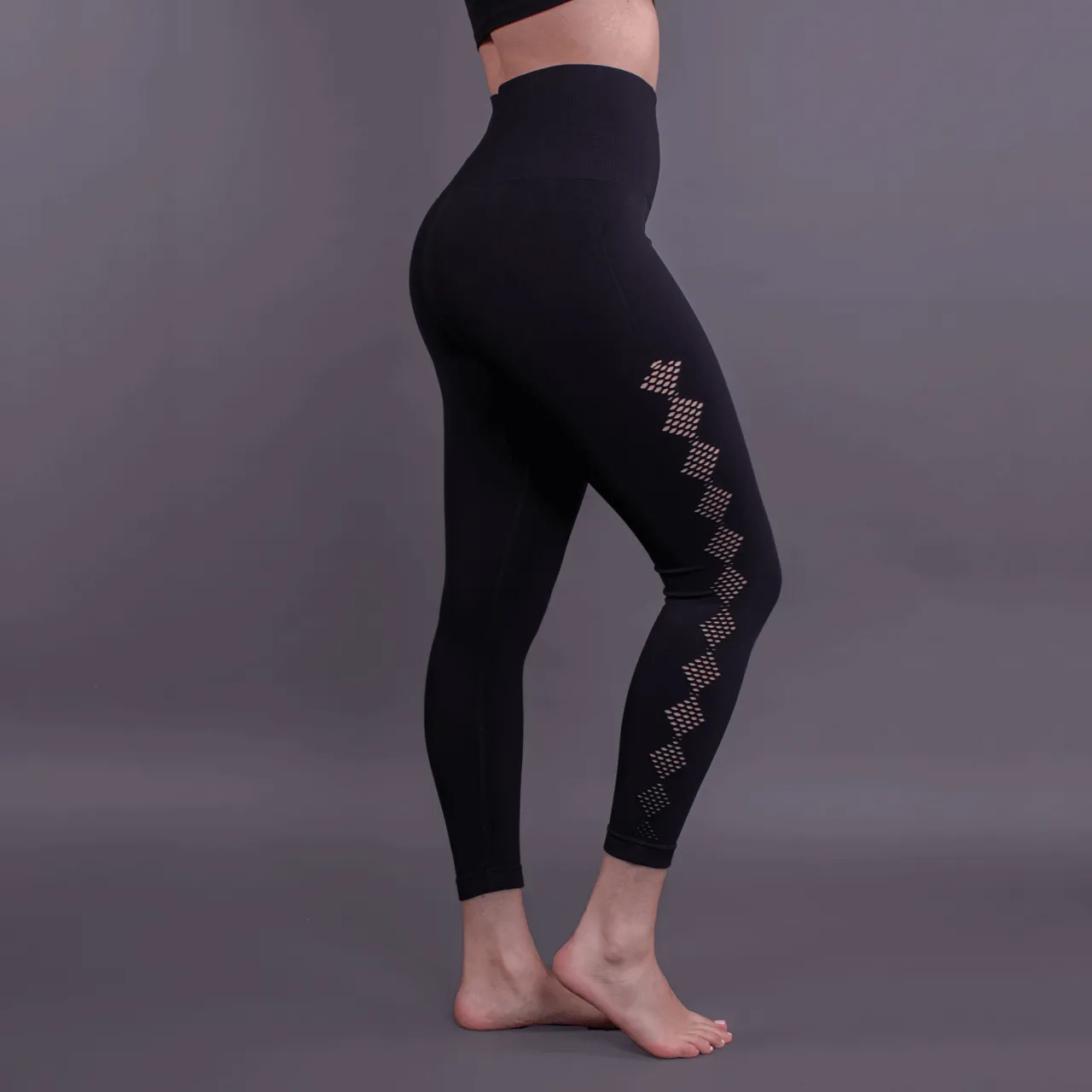 High Waist Seamless Black Scallop Leggings