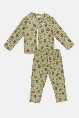 Infant Boys Green Lion Print Pyjama Set (2 Piece)