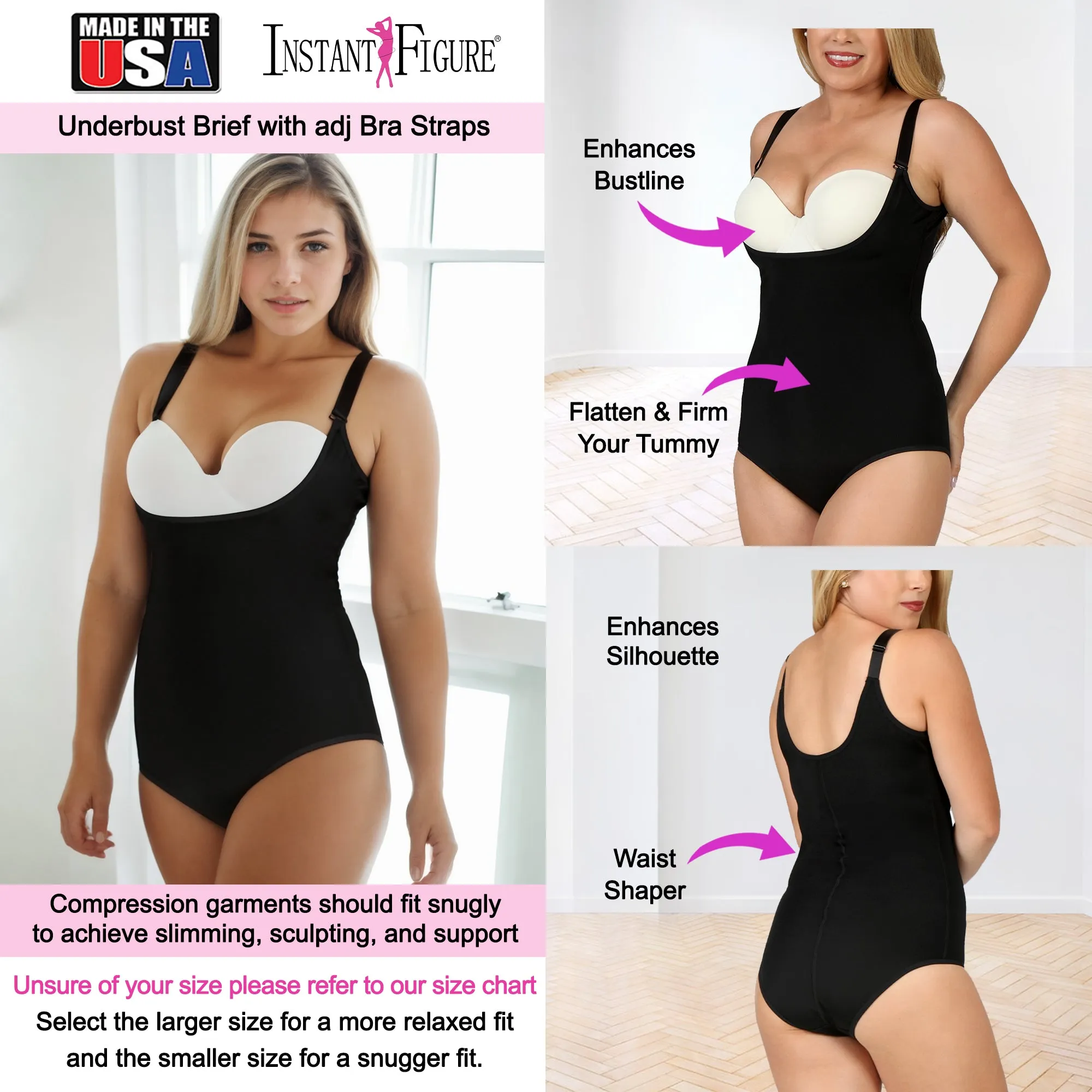 InstantFigure Plus Size Undersbust Brief with adj Bra Straps WBBS009C