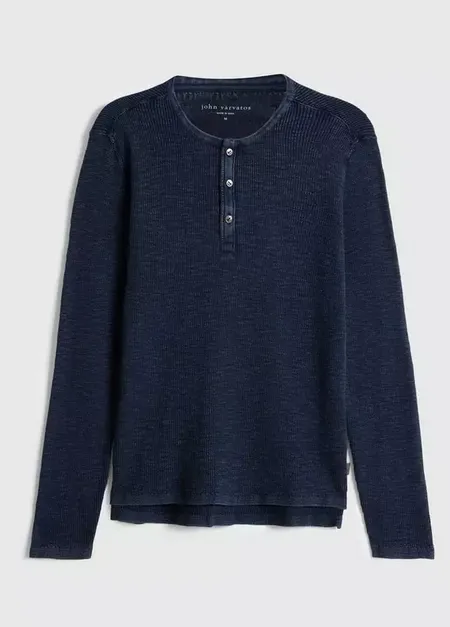 John Varvatos Memphis Waffle Henley, Navy