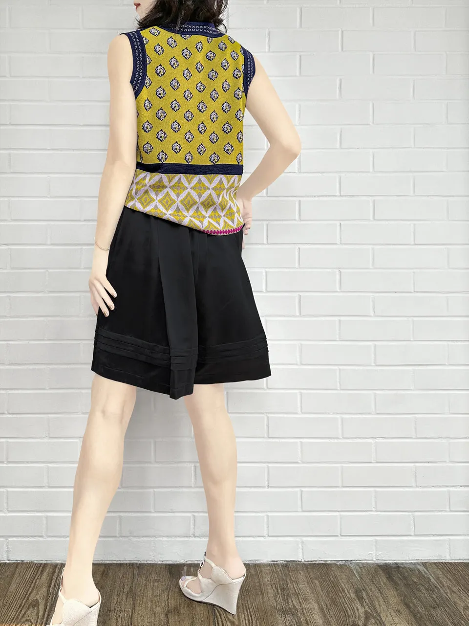 Last Chance! Lustrous Black Removable Bow Belt Tiered A-line Silky Skort