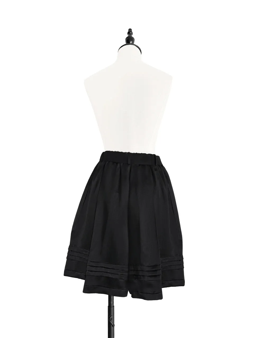 Last Chance! Lustrous Black Removable Bow Belt Tiered A-line Silky Skort