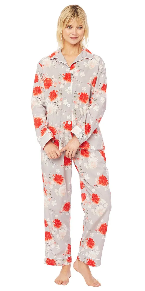 Long Sleeve Classic Pajama Set - Kiku Flower Blossom Print