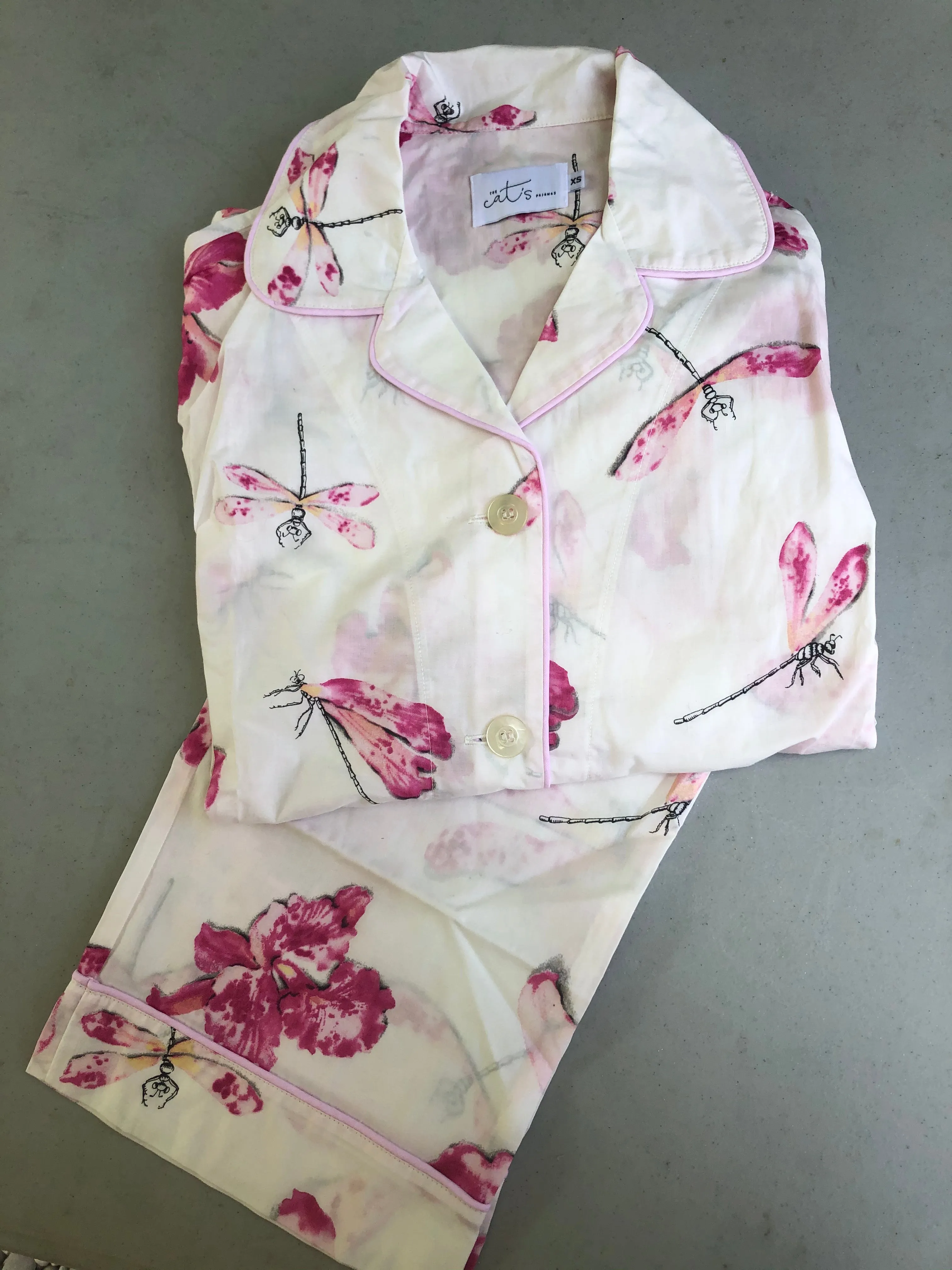 Long Sleeve Classic Pajama Set - Pink Dragonfly Floral Blossom Print